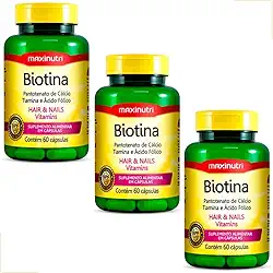 Kit 3x Biotina Maxinutri 60 Cápsulas – Suplemento com Biotina, Vitamina B5, B1 e Ácido Fólico – Saúde e Vitalidade Diária