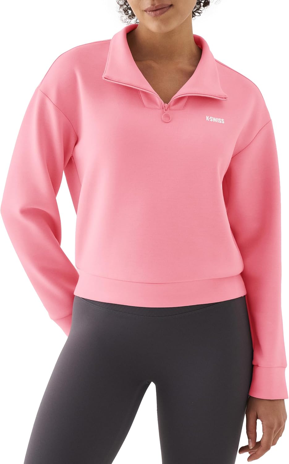 K-Swiss Quarter Zip Sweatshirts for Women, Long Sleeve Pullover Crop Tops for Casual Workout Ultra Soft and Breathable