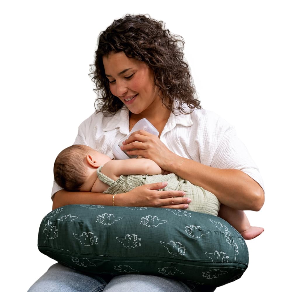 Boppy New Nursing Pillow – Forest Green Dinos – Larger, Firmer, More Supportive Pillow for Breastfeeding & Bottle Feeding – Firmer Fill, Higher Lift, Larger Area Than Original Nursing Pillow