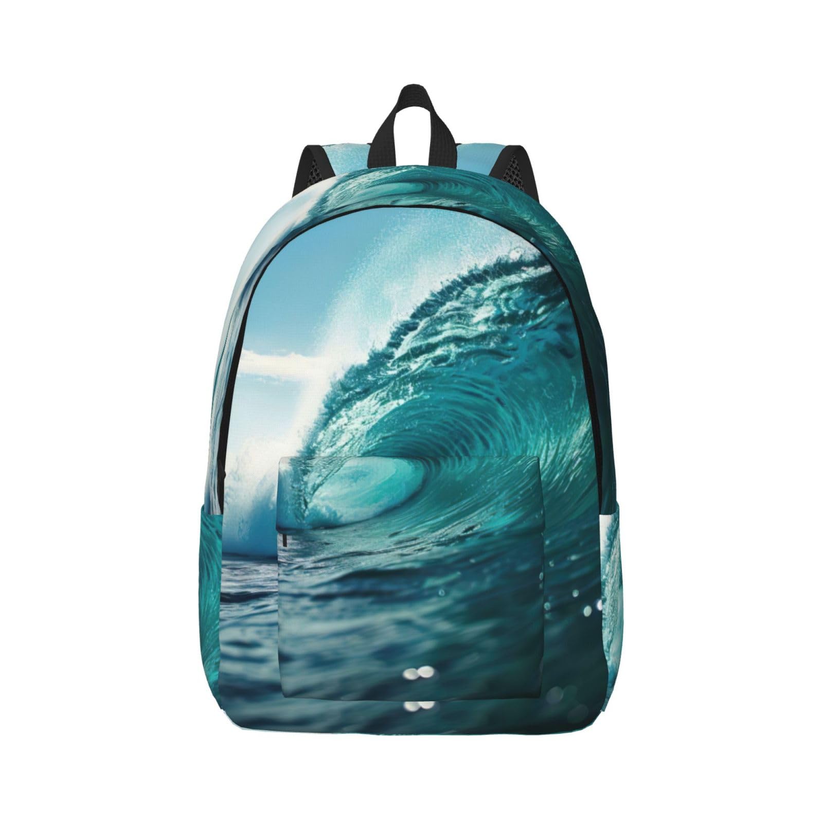 WURTON Ocean Green Wave - Mochila de viaje para exteriores, con estampado de olas de surf, mochila de lona con bolsa, mochila vintage para laptop de 15 pulgadas