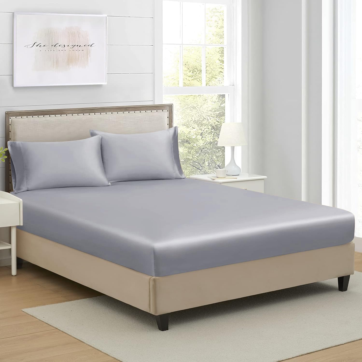 Luofanfei Bambus Lyocell Spannbettlaken 90x200cm Grün Salbeigrün Boxspringbett Frottee Topper Glänzend Bambusfaser Bettlaken Spannbetttuch 90 x 200 Uni Spannbetttücher für Hohe Matratze bis 25-30 cm