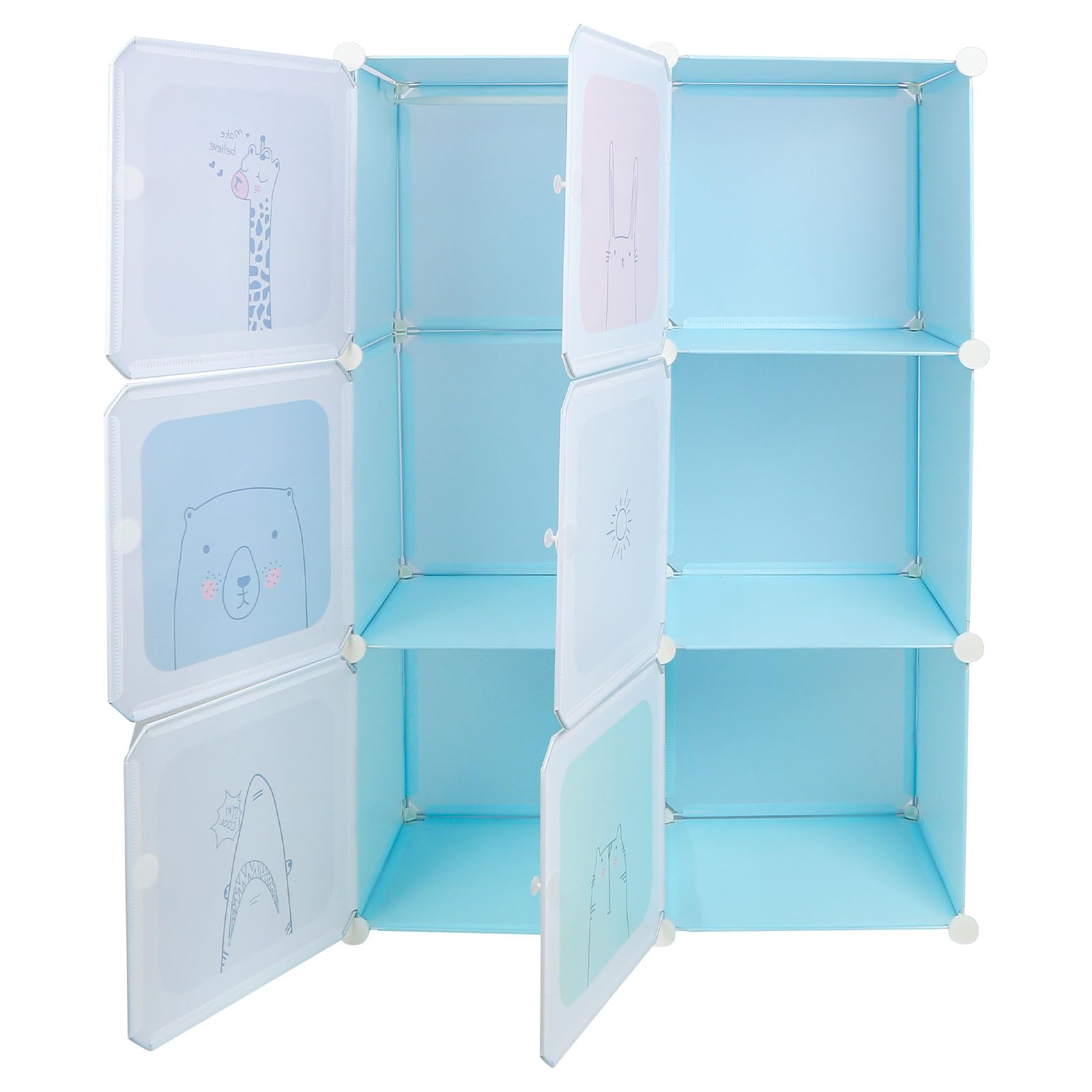 Armadio in plastica modulabile 6 cubi con ante per giocattoli 74x37x110 cm blu