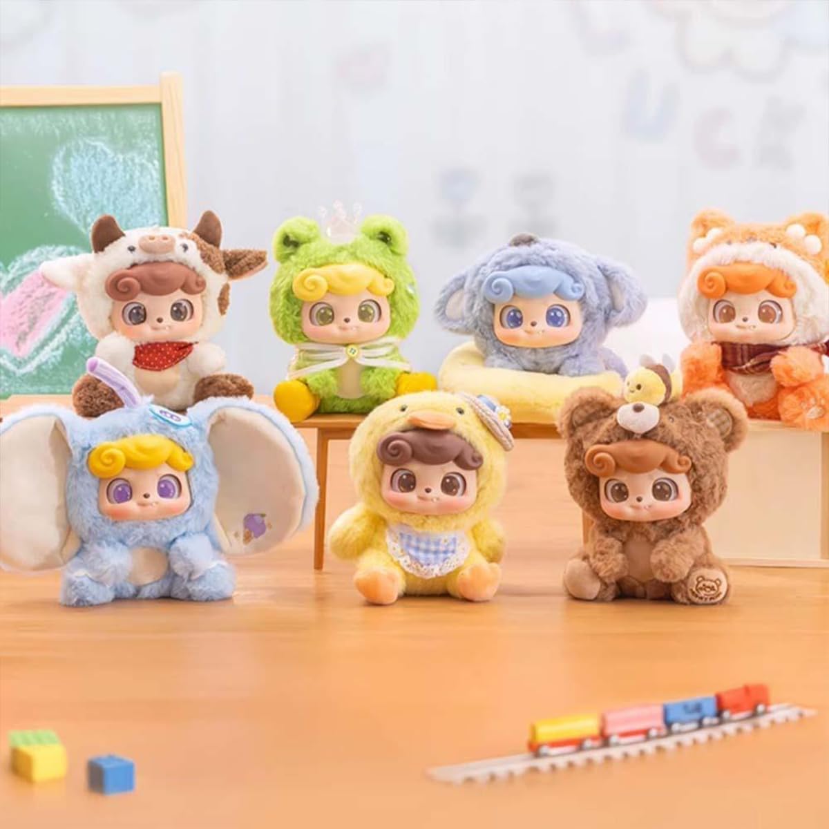 Q.Kid Animal Preschool Plush Series Blind Box 1PC (1 of 7 Possible Styles) Cute Figures Collectible Toys Birthday Gifts (1Pc-Blind Box)