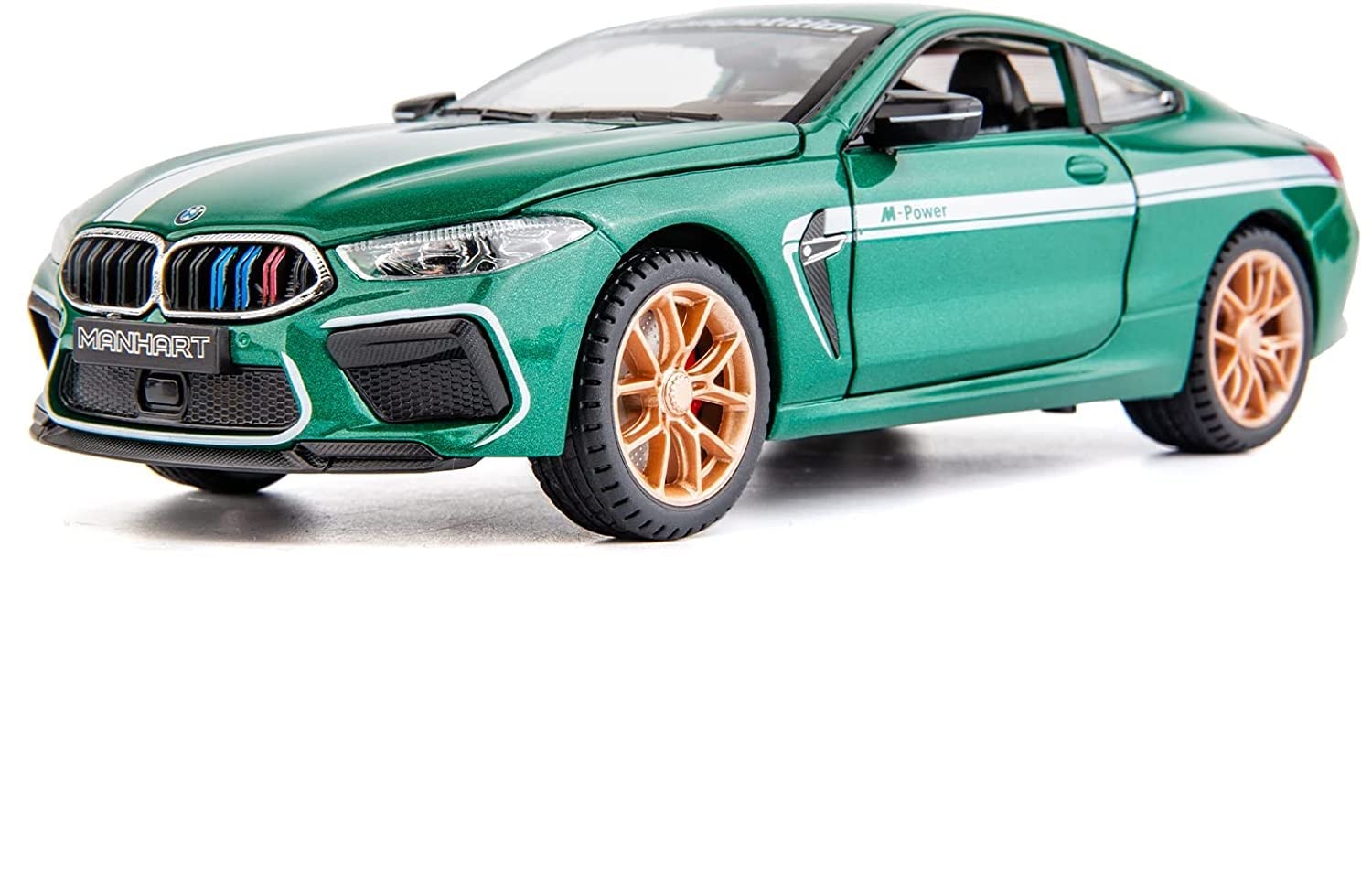 PLUSPOINT Diecast BMW M8 Manhart Toy Car 1:24 Scale Model,Pull Back Vehicles Alloy Simulation Supercar with Lights and Sound Also for Car Dashboard,Kids,Adult (M8 1:24-Green) (B0C154SW32) Amazon Price History, Amazon Price Tracker