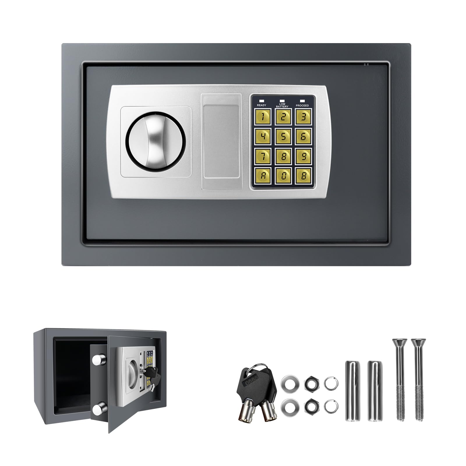 Cassaforte ignifuga, 8,5 l, sicurezza per casa, ufficio, denaro, cassaforte centrale con 2 chiavi, cassaforte richiudibile, grigio, 31 x 20 x 20 cm