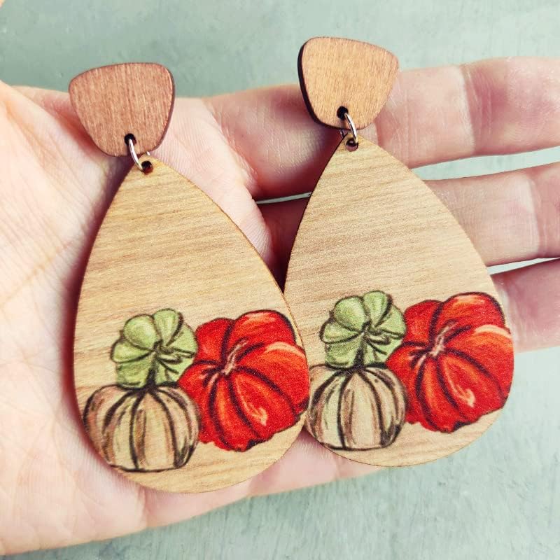 Fall Earrings for Women Thanksgiving Day Wooden Painted Earrings Cute Pumpkin Maple Leaf Sunflower Turkey Teardrop Dangle Earrings Lightweight Fun Autumn Drop Earrings For Girls Jewelry - Image 7