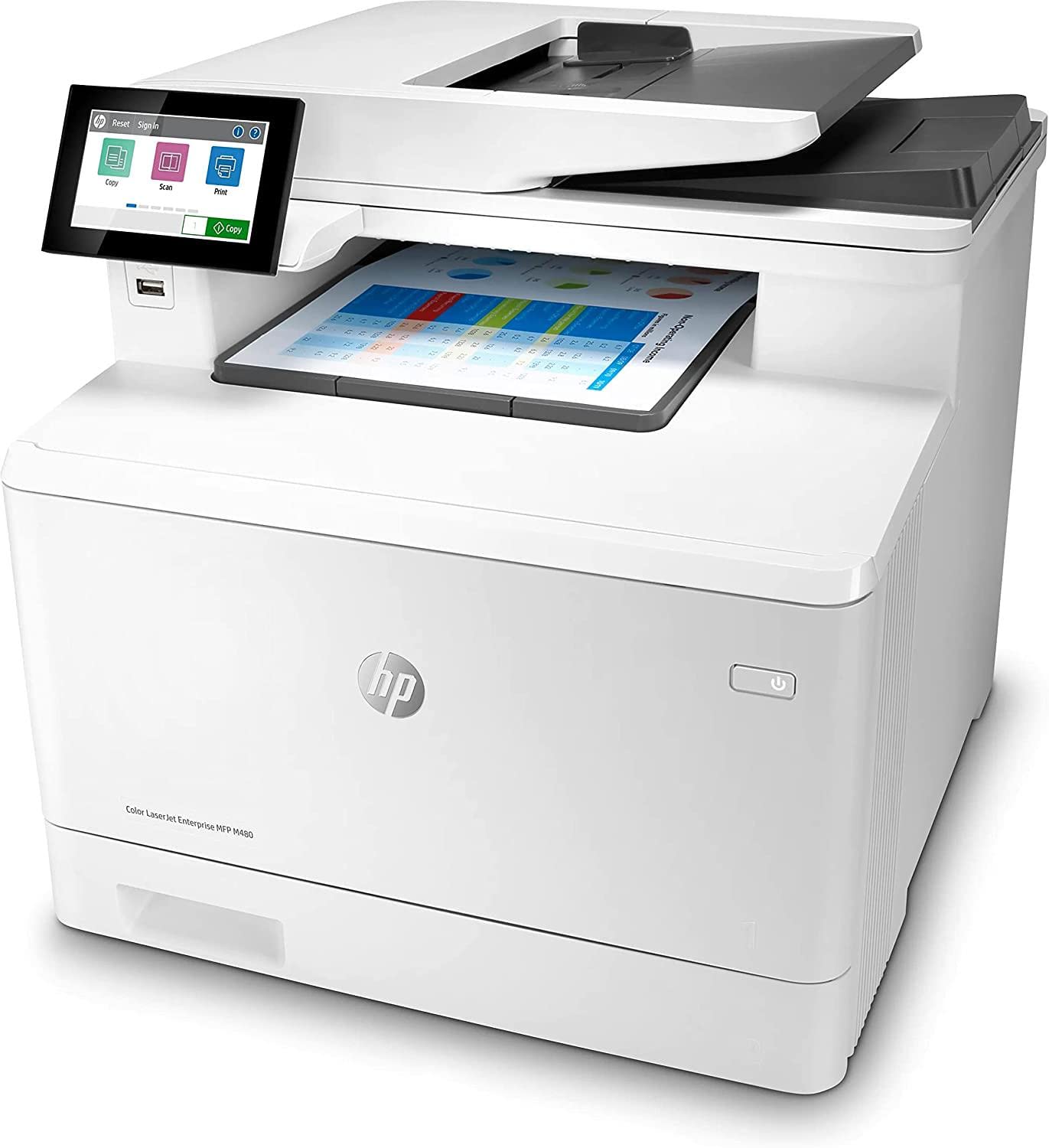 HP Color LaserJet Enterprise M480f 3QA55A, Stampante Multifunzione A4, Stampa Fronte e Retro Automatico a colori, 27 ppm, Copia, Scansiona, Fax, ADF, Ethernet, USB, HP Smart, Schermo Touch LDC, Bianca