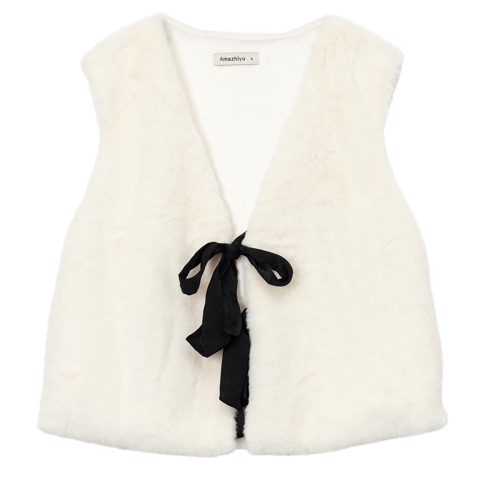 Amazhiyu Gilet en fausse fourrure pour femme - Gilet sans manches en fausse fourrure duveteuse pour l'hiver et le printemps - Cardigan décontracté à nouer - Gilet léger en fourrure