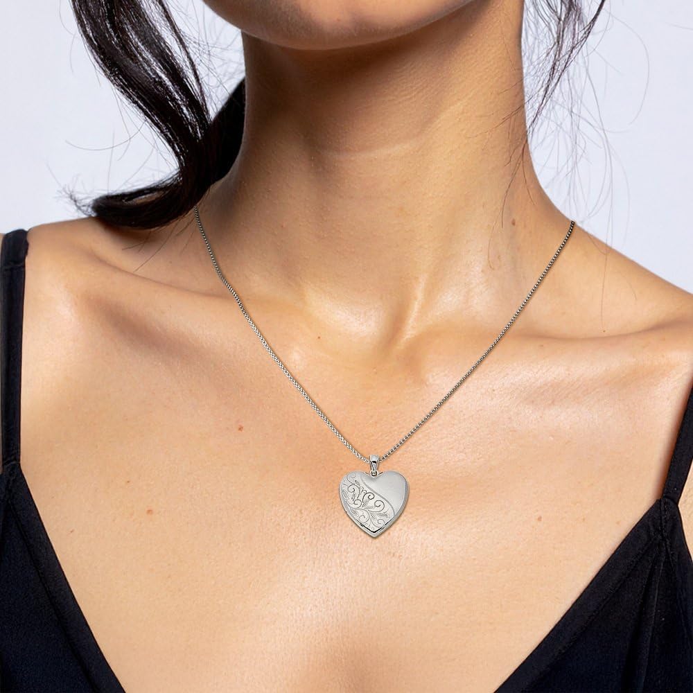 IceCarats 925 Sterling Silver Large Heart Photo Locket Pendant Necklace 30.2mm 1.2 inch Polished, Satin, Engravable For Her