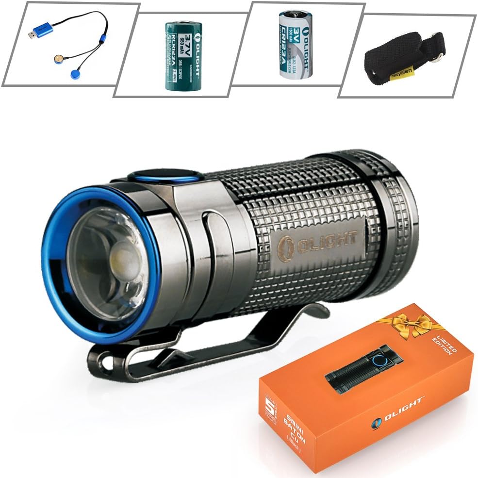 Olight S MINI Cree XM-L2 Cool White 550 lumens Flashlight Limited Version Smini with UC charger and 16340 Rechargeable Battery (S mini (Stainless Steel))