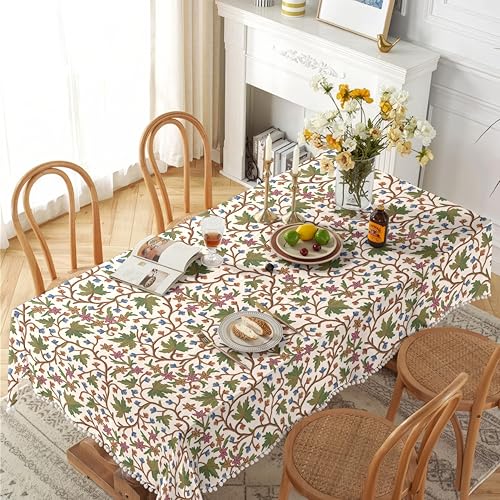 Image of Casableu Kashmiri Floral Printed Table Cloth, Leaf Green | 52 x 72 Inches