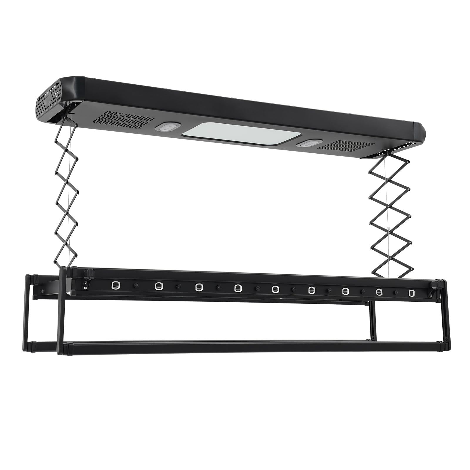 Elektrischer Wäscheständer Deckenmontage, 35kw Tragfähigkeit 220v Wäscheständer Decke, mit 30-50M Fernbedienung, 24W LED-Beleuchtung und 2 Integrierten Ventilato, für Bäder, Hotels, Wohnungen (Schwarz
