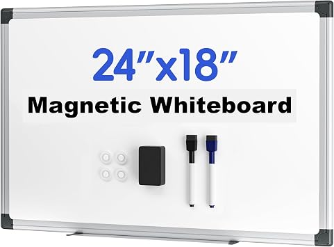 VUSIGN Magnetic Dry Erase White Board for Wall 24"18"- 1 Eraser, 2 Markers, 4 Magnets, Aluminum Frame Whiteboard for Home, School, Office