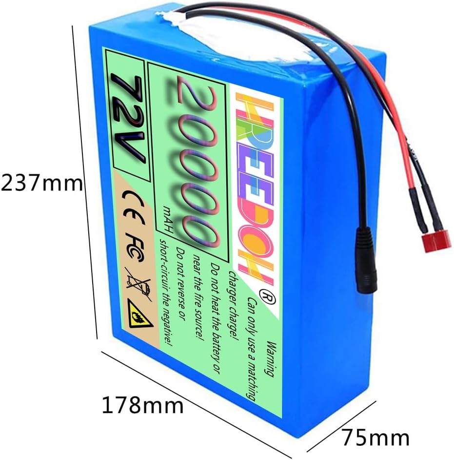 72 Volt Li-ion Battery 72V Lithium Battery 20Ah Replacement Batteries for 0-1440W Motor Kit with Charger and BMS