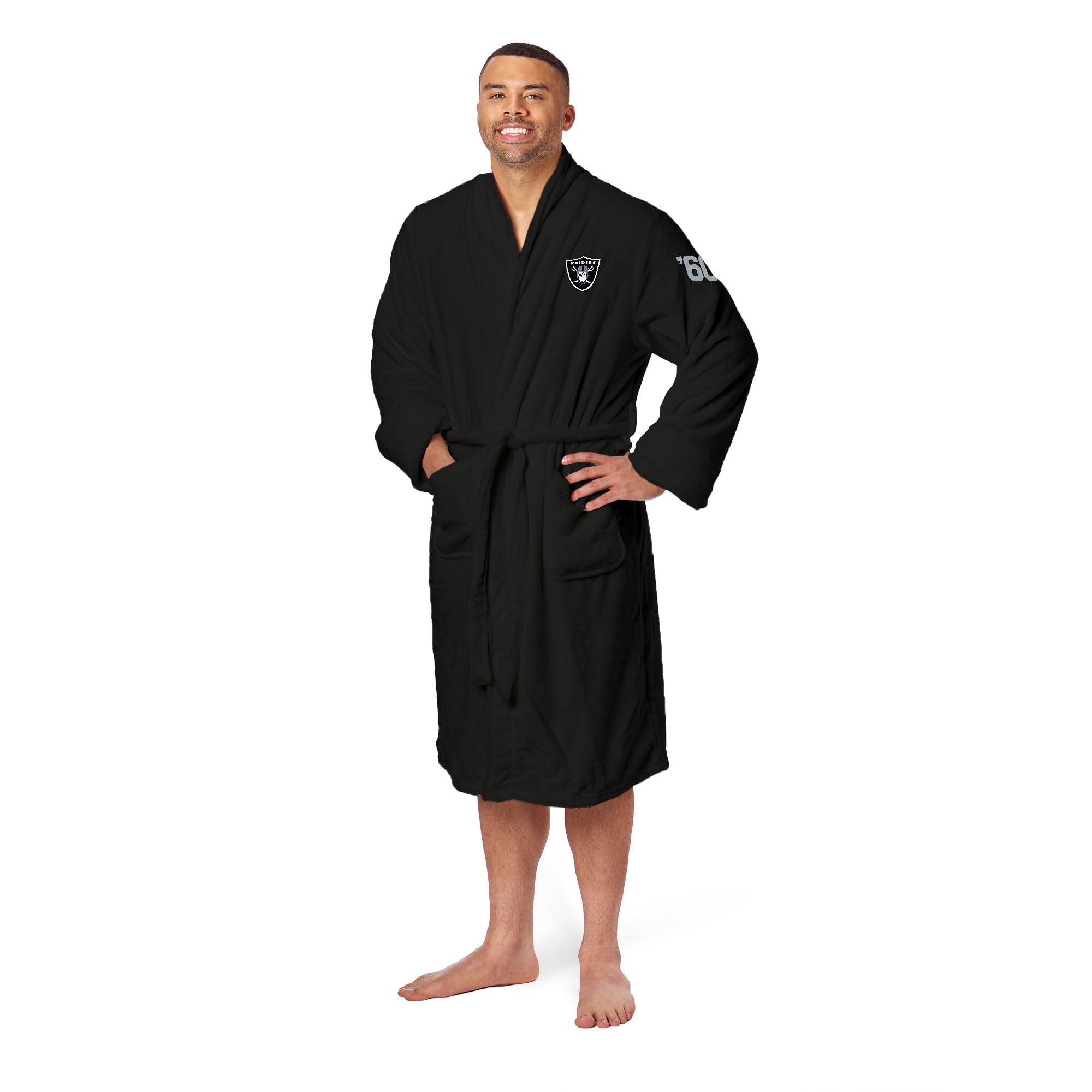 Northwest The Company Offizieller NFL Las Vegas Raiders S/M Silk Touch Bademantel mit Nummer, Schwarz, 63,5 x 119,4 cm
