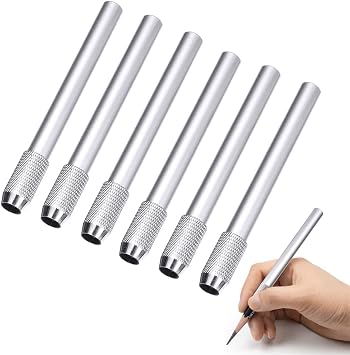 Aluminum Pencil Extender Holder Cap Posture Corrector Children School Artists Drawing Tools Easy Grip Short Pencils Auxiliary Shaft Set of 6 Silver