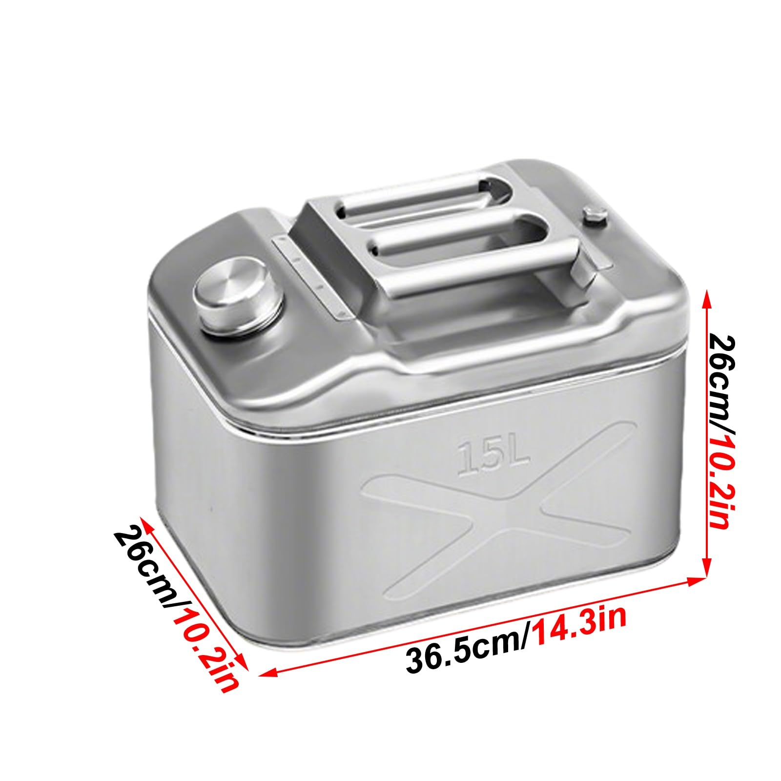 Bidón Metálico para Gasolina, Garrafa Gasolina, Fabricado en Acero Inoxidable 304, Ligero y Portátil, con Diseño Cuadrado, Ideal para Viajes en Coche y Acampadas(15L)