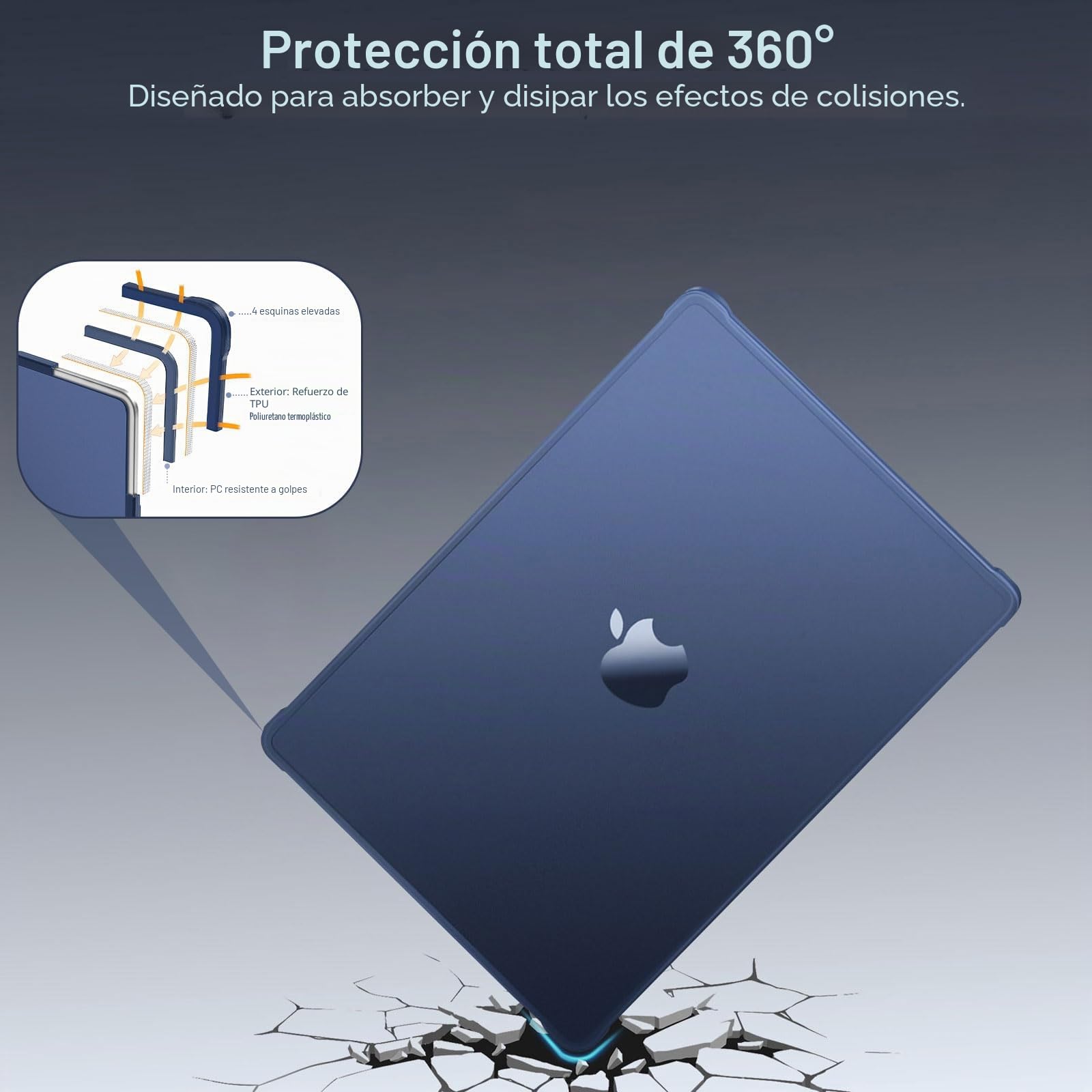 MOSISO Funda Compatible con MacBook Air 13 Pulgadas 2026 2025-2022 M5 A3449 M4 A3240 M3 A3113 M2 A2681, Esquinas Antigrietas Protectora Carcasa Rígida Plástico con Borde TPU Suave, Medianoche Clara