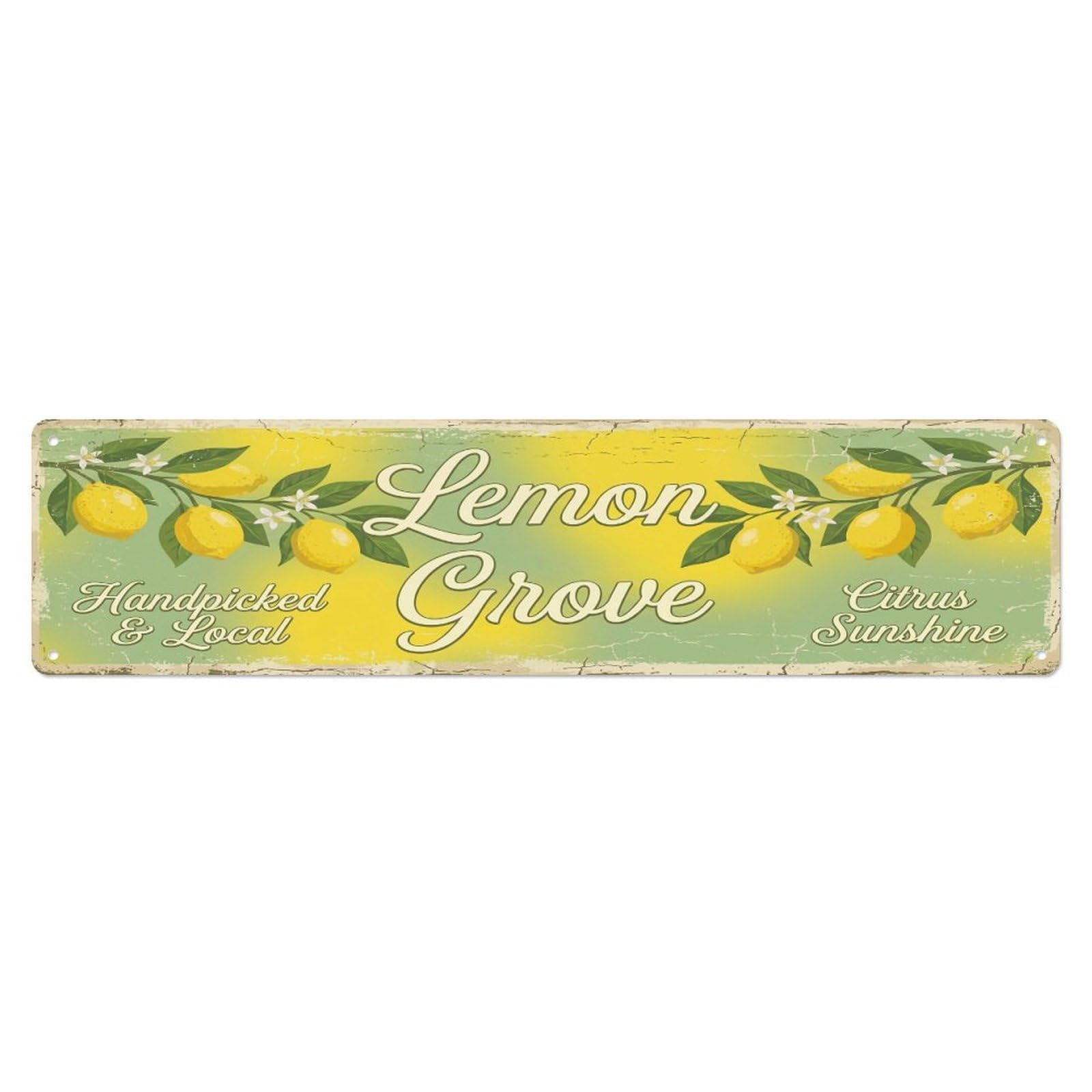 Olhnbad 4X16inch(10X40cm) Vintage Cottagecore Garden Lemon Grove Banner Metal Tin Sign