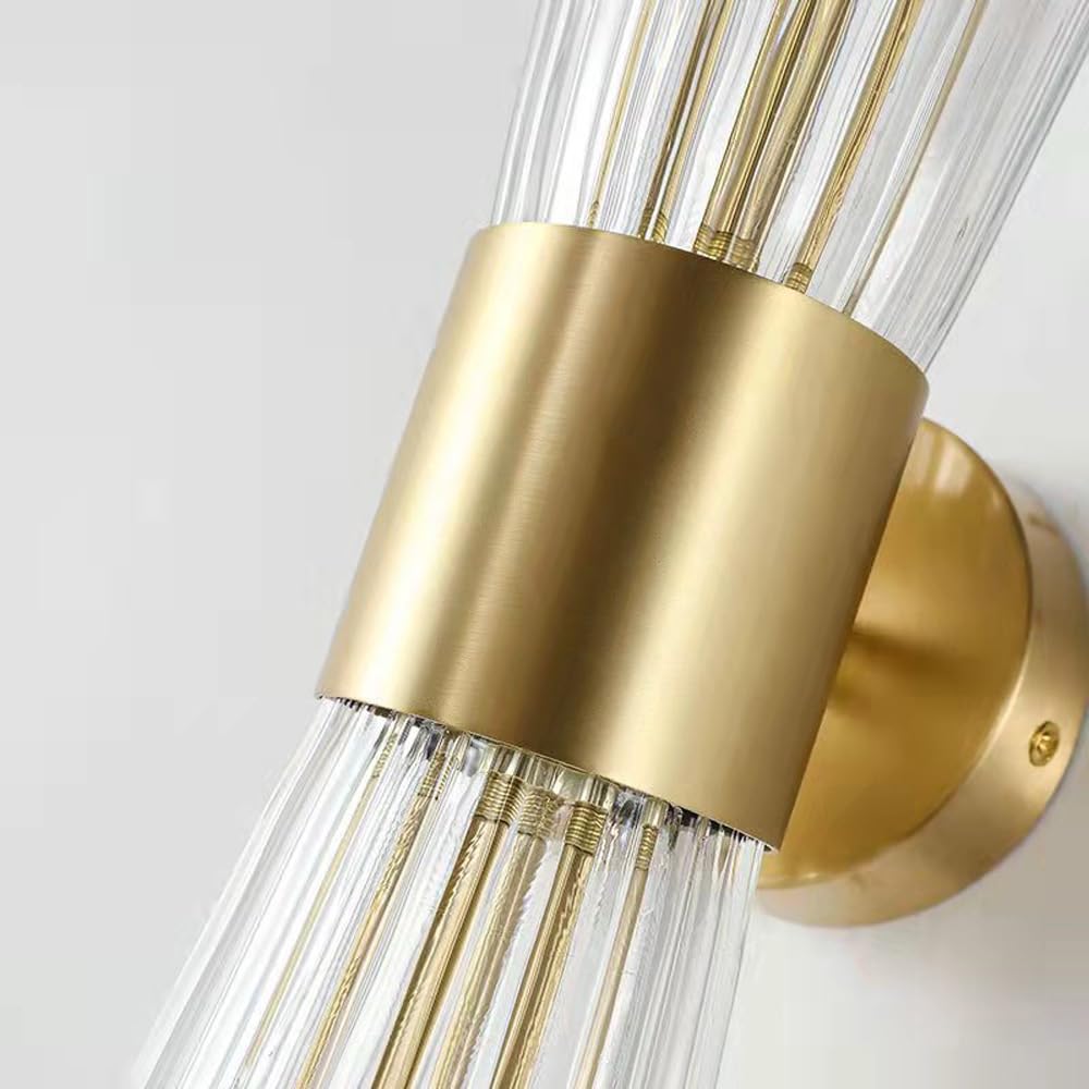 Kinkiety ścienne wewnątrz 2 światła kryształ łazienka góra dół toaletka złota długa liniowa lampa ścienna prążkowane szklane lampy ścienne do sypialni salonu korytarza korytarza wiejskiego domu