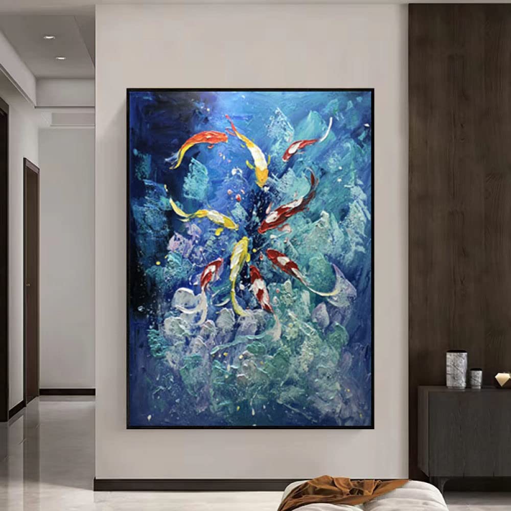 Toile 9 poissons de la fortune style chinois pour harmoniser votre intérieur