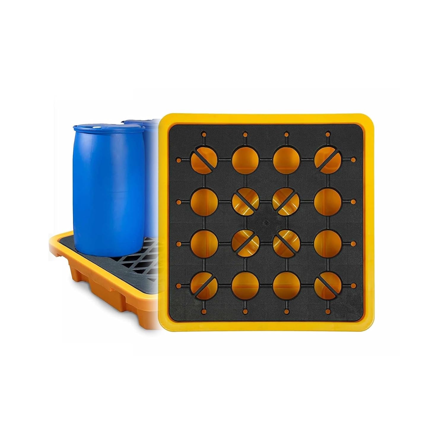 Heavy-Duty Spill Containment Pallet with Forklift Pockets Drum Spill Platform Modular Stackable Secondary Containment Pallet for Warehouse, Lab & Garage Safety(130x68x15cm)