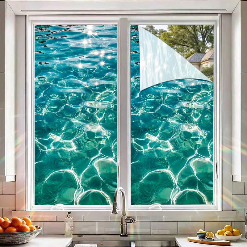 Window Film 17.7x39.3 Inch Static Cling Ocean Water Ripple Design miniatura 5