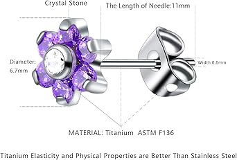 Orecchini a bottone in titanio con zirconi cubici / Titanio ASTM F136