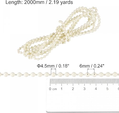 Miniatura 2 de uxcell Cable de cadena con cuentas, 2.19 yardas, persianas enrollables verticales romanas para cortinas de ventana, piezas de repuesto, color beige