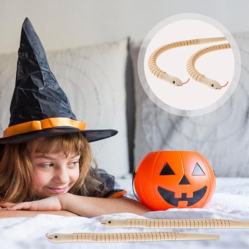 Miniatura 6 de Ciieeo Juguete de serpiente de madera, 8 piezas, serpientes de madera de Halloween, serpientes onduladas de madera realistas, serpientes articuladas