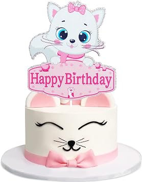 Cat Birthday Cake Topper - Cartoon Kitten Meow Party Glitter Cat Cake Topper Supplies - Princess Girl Birthday Party Decoration