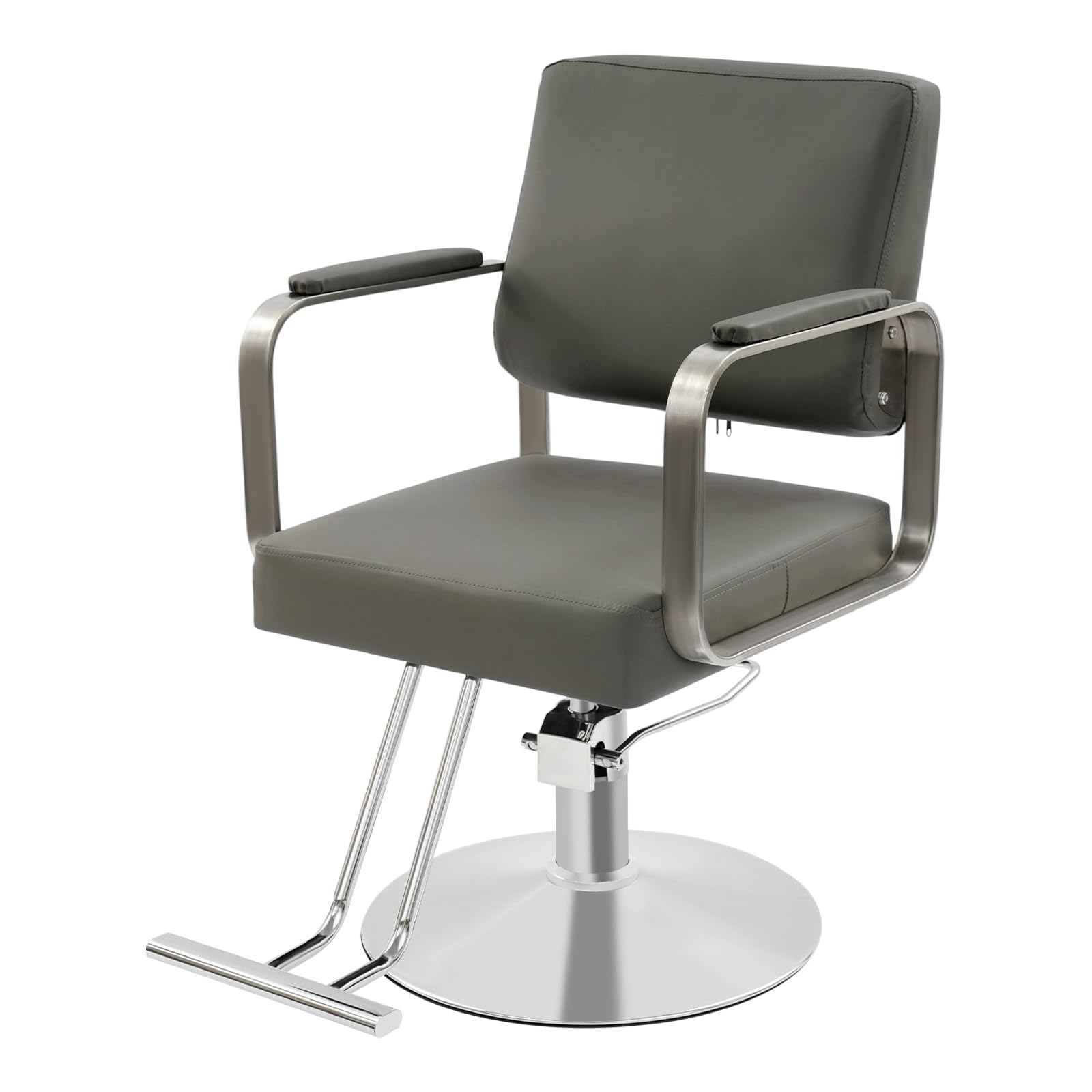 Premium Barber Salon Chair, Heavy-Duty 440lbs Capacity, 360° Swivel &amp; Height Adjustable, Ergonomic Design with High-Resilience Sponge, Modern Style for Home &amp; Professional Use (Grey + Silver)