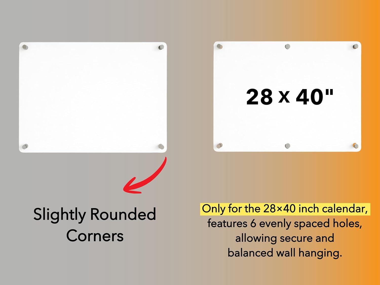 Weekly Premium Large Glass Calendar - Reusable Board for Office and Home - Dry Erase Board - Acrylic Wall Calendar w Marker (Black Standoff, 28”x20”)