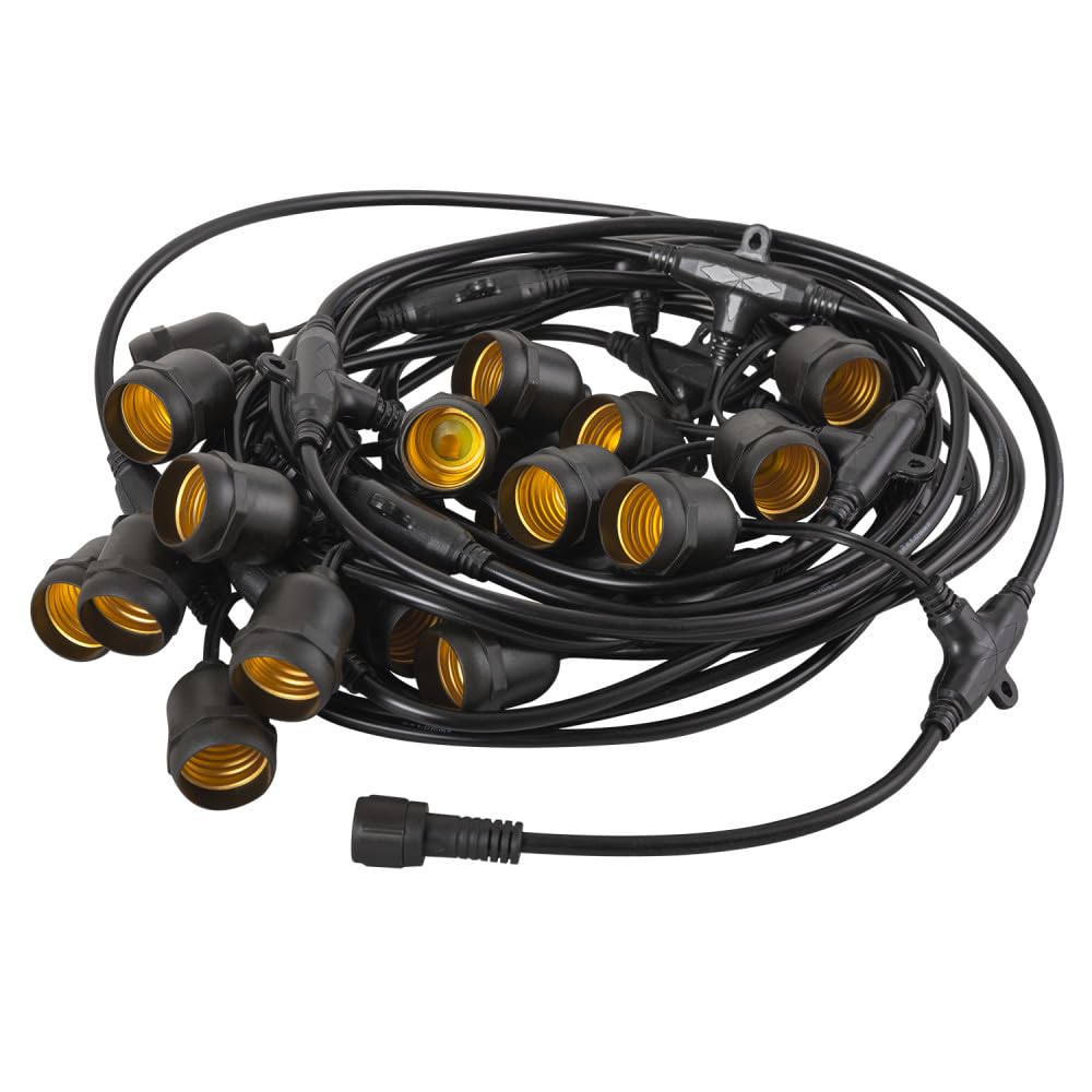 Catena da 20 Portalampade E27 10 Metri IP65 senza Lampadine [HO-CAD-10M-20xE27] | Greenice