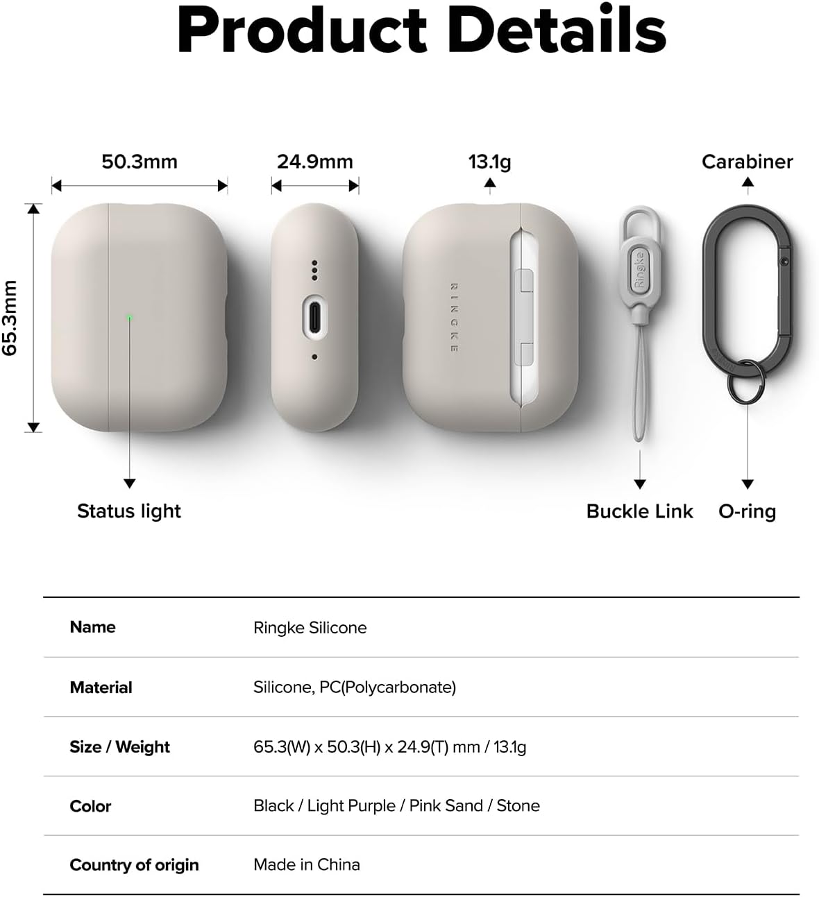 Ringke Silicone Case for AirPods Pro 3 Case [Feels Velvety Soft] Lightweight Slim Cute Cover with Carabiner for Women, Men - Stone