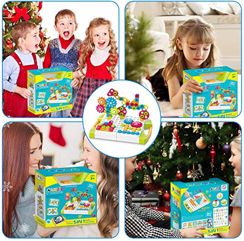 5 IN 1 STEM Learning Toys - 227PCS Building Block Set with Pegboard Toy Drill Button Screw Driver Tool Kits, DIY Educational Engineering Construction Puzzle Games Toys Gift for Kids Boys Girls Ages 3+ - Thumbnail 6