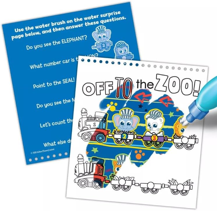 Detailed view of the water brush activating colors on a Thomas the Train Water Surprise page.