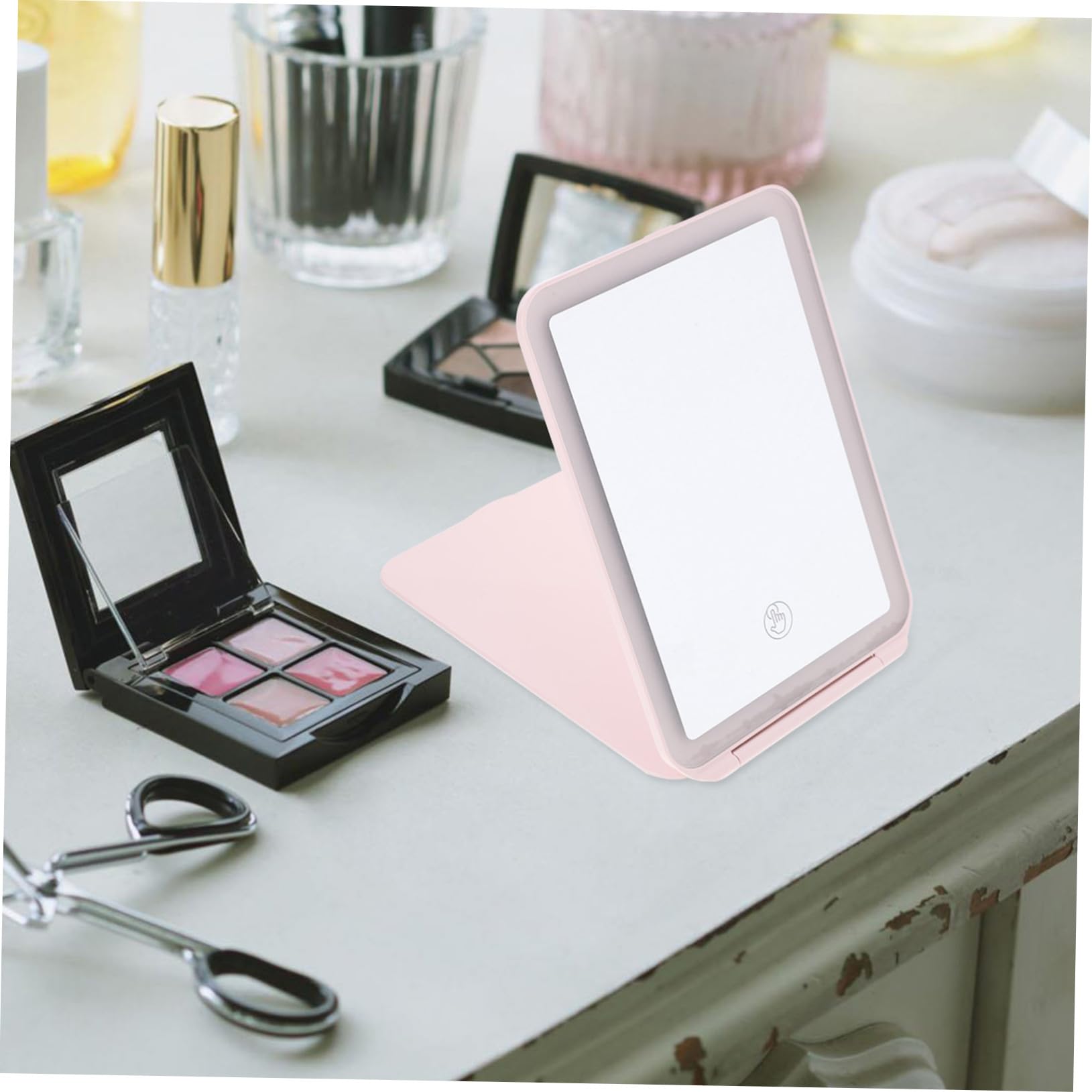 PACKOVE Specchio per Trucco con Luce LED Integrata, Portatile e Sottile in Abs con Cavo Usb, per Make-up in Viaggio a Casa