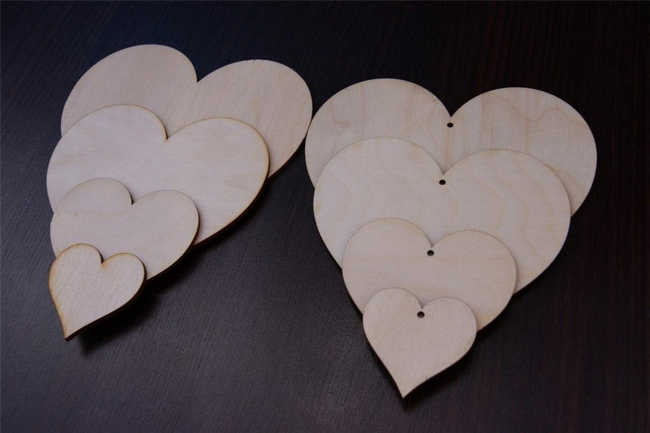 25x 3x3c Cuori di legno per abbelliento/ Piccole e grande fore di