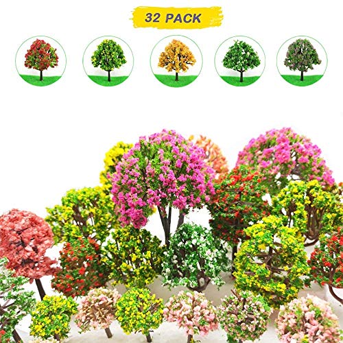 MOMOONNON 32 Pieces Model Trees 3.5cm - 10cm Mixed Model Tree Train Scenery