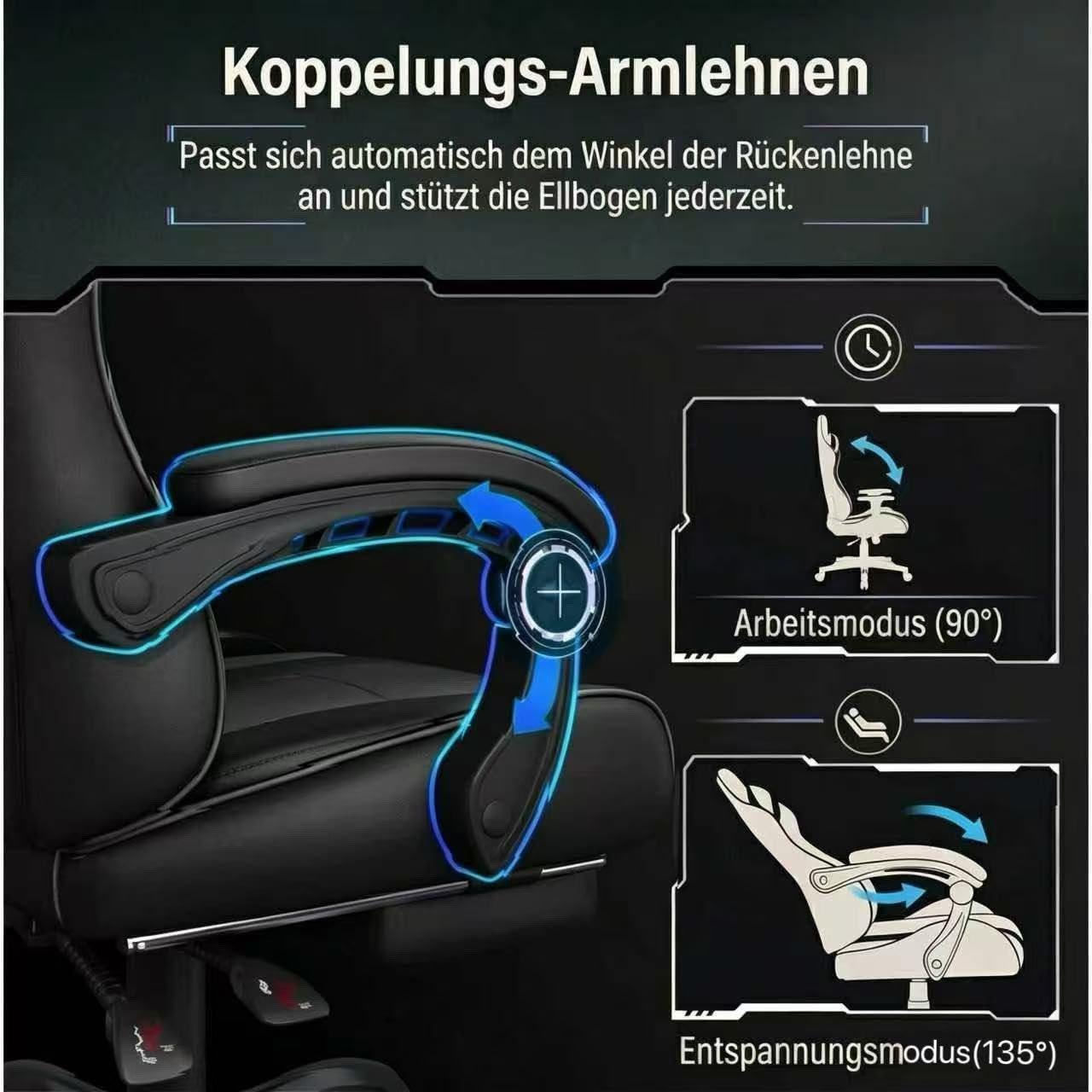 EaseZen Fauteuil Gaming, Fauteuil Bureau avec Support Lombaire Dynamique, Hauteur réglable et accoudoirs, pivotant à 360°, Chaise de Jeu rembourrée pour la Maison et Le Bureau(Noir)