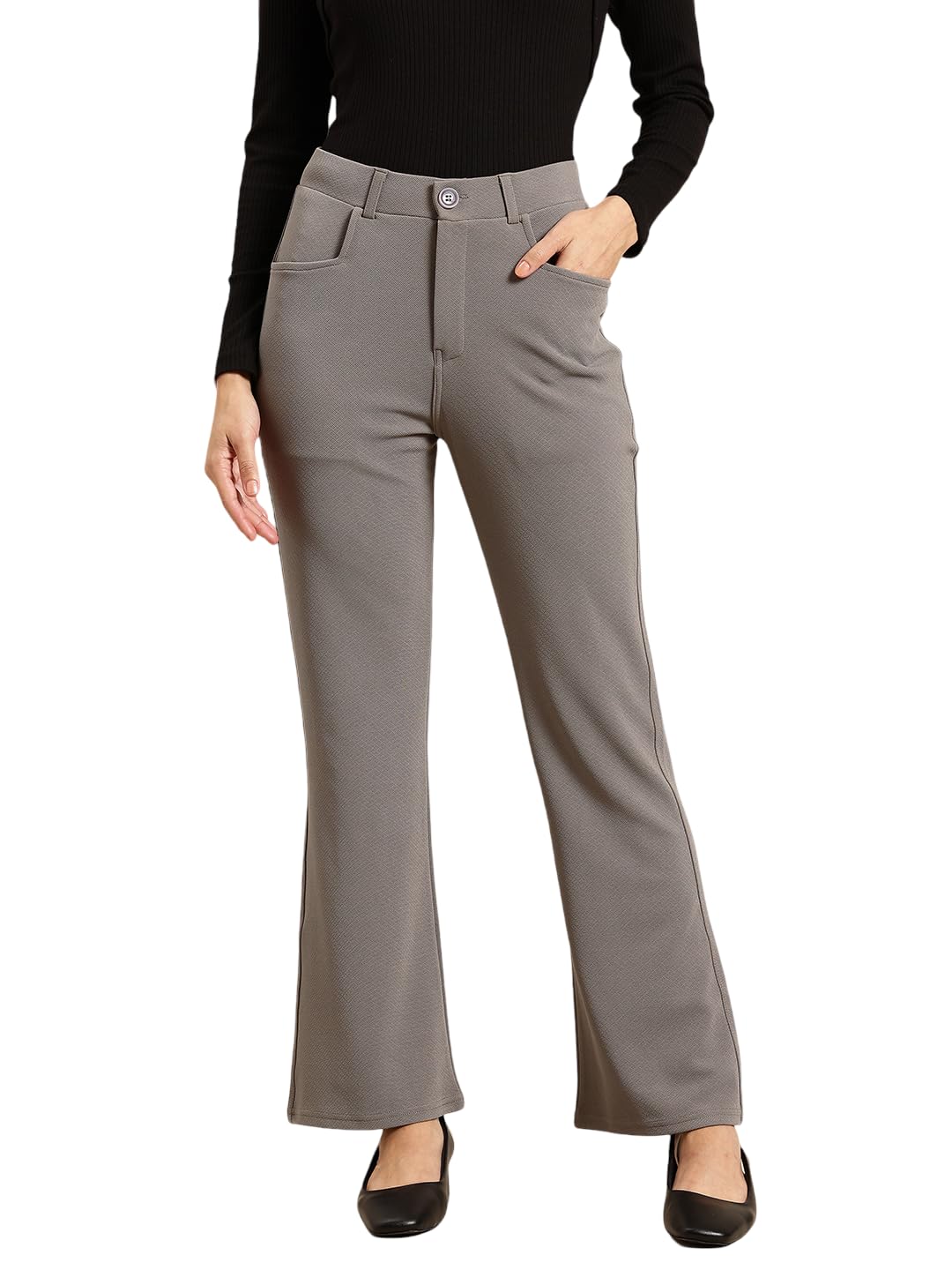 Women's High-Waisted Stretch Bootcut Trousers-image-23