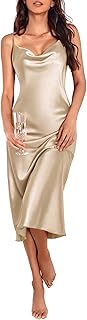 Womens Satin Nightgown Sexy Lingerie Sleepwear Spaghetti Strap Cowl Neck...