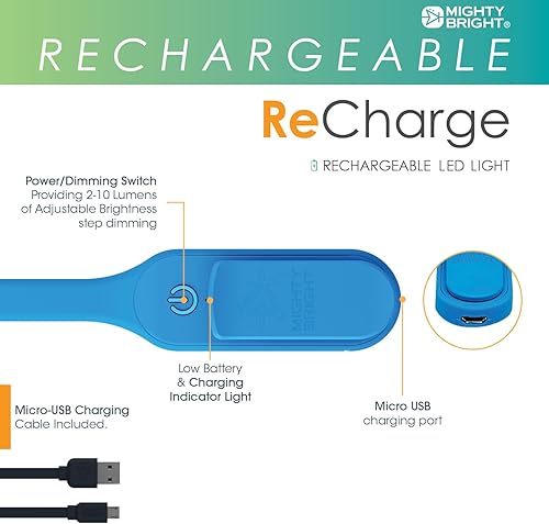 Miniatura 4 de Mighty Bright - Luz de lectura recargable con clip original, luz LED cálida para el cuidado de los ojos, flexible, duradera, regulable, perfecta
