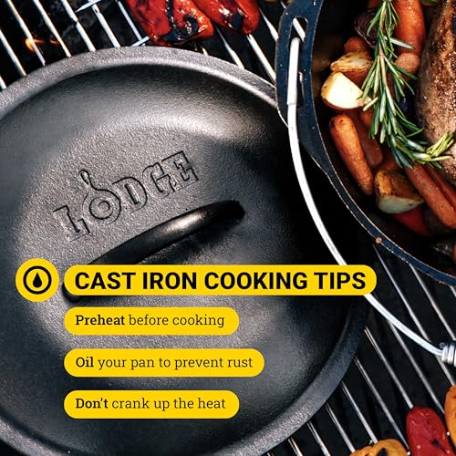 Image of Lodge Seasoned Cast Iron Dutch Oven with Bail Handle - Heavy-Duty Campfire Ready Cooking Pot with Lid for Indoor & Outdoor Cooking - 9 Quart