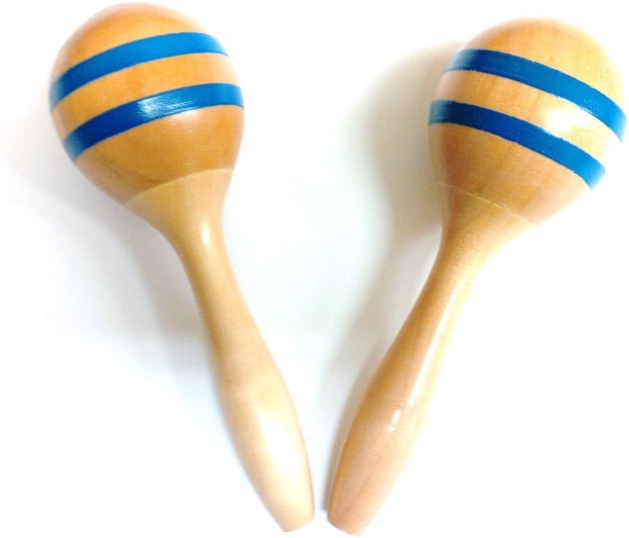WOODEN MARACAS - BLUE STRIPE