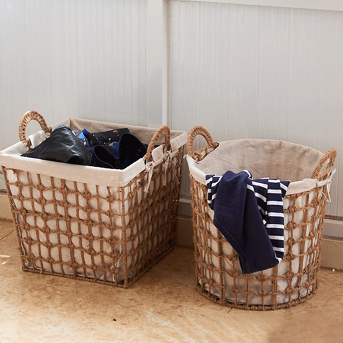 TOPBATHY Moderner Aufbewahrungskorb aus Baumwoll und Hanfseil mit Griff für Einfaches Aufhängen Quadratisch und Rund für Kinderzimmer und Schrankorganisation