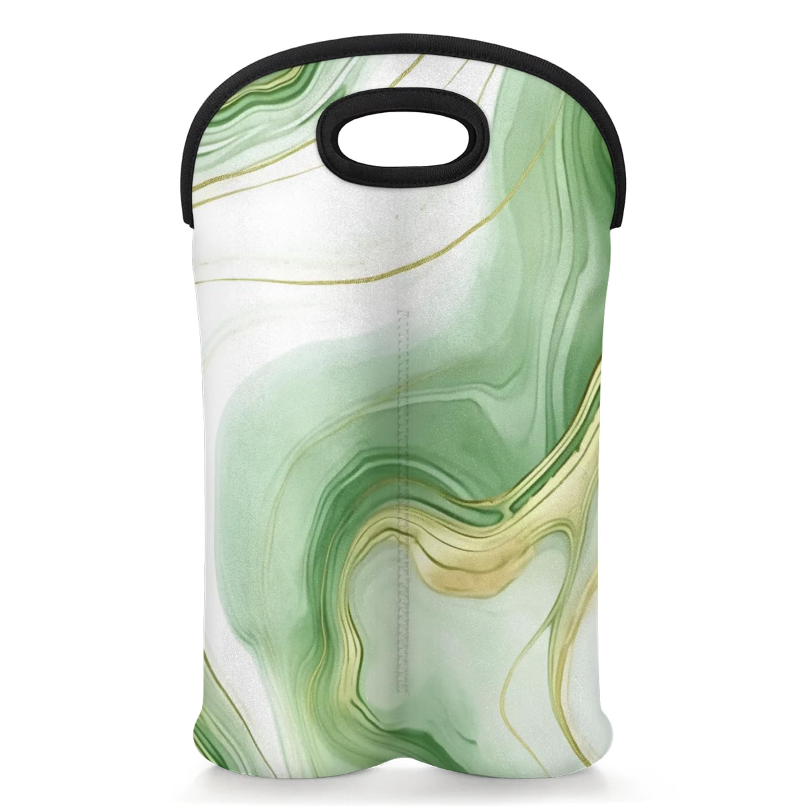2 Bottles Green Wine Bag Sleeve Totes Luxury Abstract Fluid Neoprene Protective Wine Carrier Bag for Wine,Water, Champagne, Beer, Baby Bottles,Gift 14.5 x 10 Inches