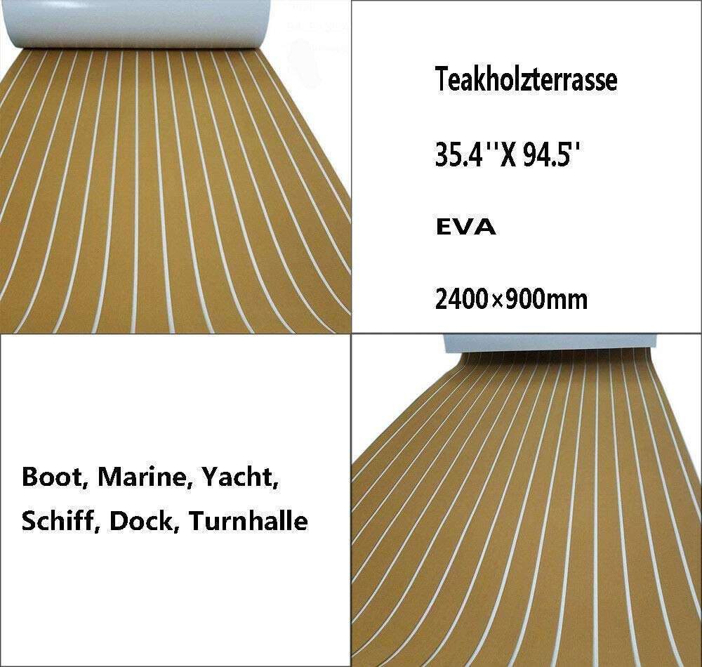 Rivestimento Deluxe per Pavimenti Marini in Faux Teak EVA per Pavimenti di Camper, Pavimenti per Piscine, Pavimenti da Giardino, Piastre per Barche, Ponti di Yacht, in Vinile Imitazione Legno Teak