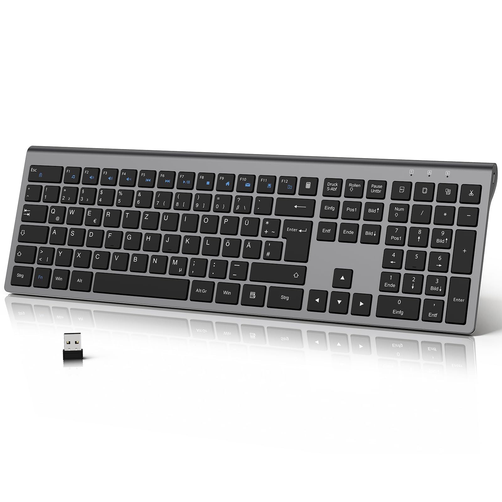cimetech Tastatur Kabellos 2,4G Aufladbare Full Size Ultraslim Keyboard